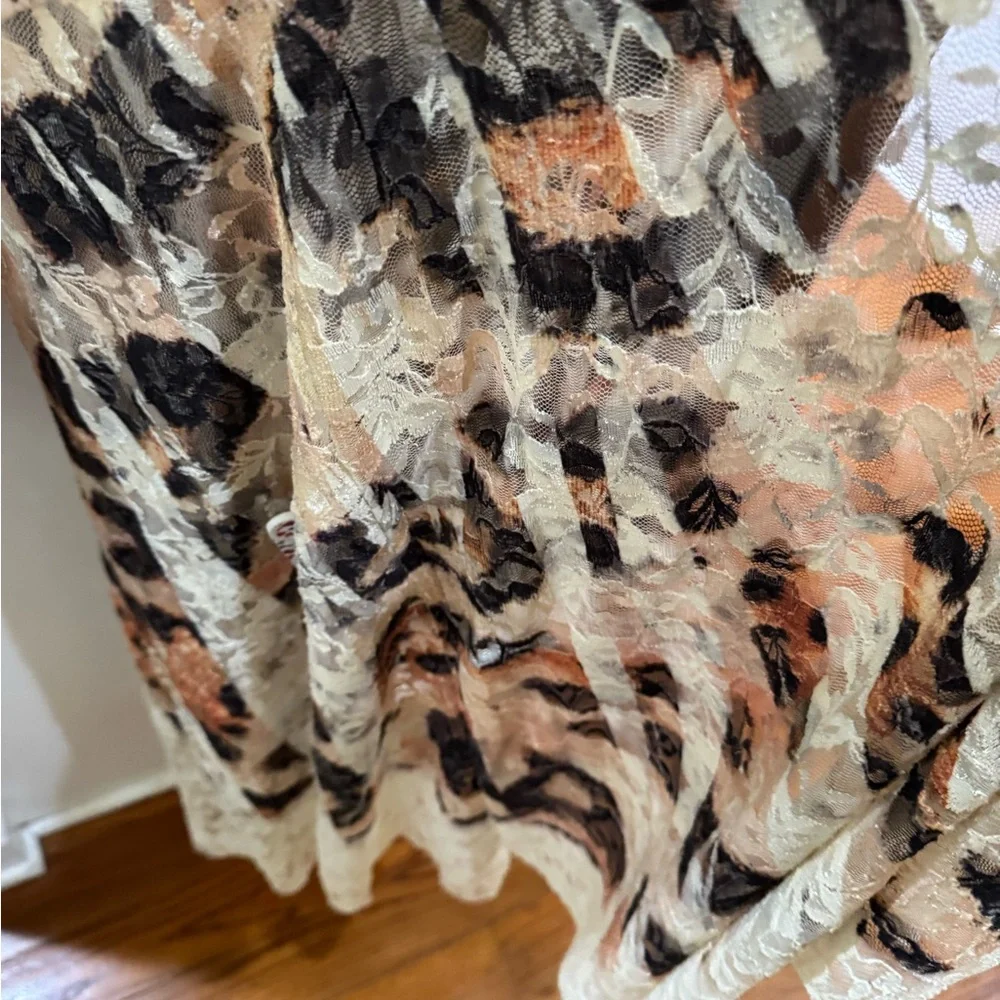 Origami Beige Leopard Print Lace Panel Dress - Picture 5 of 6